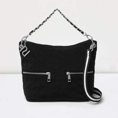 Girls black quilted tote cross body strap
